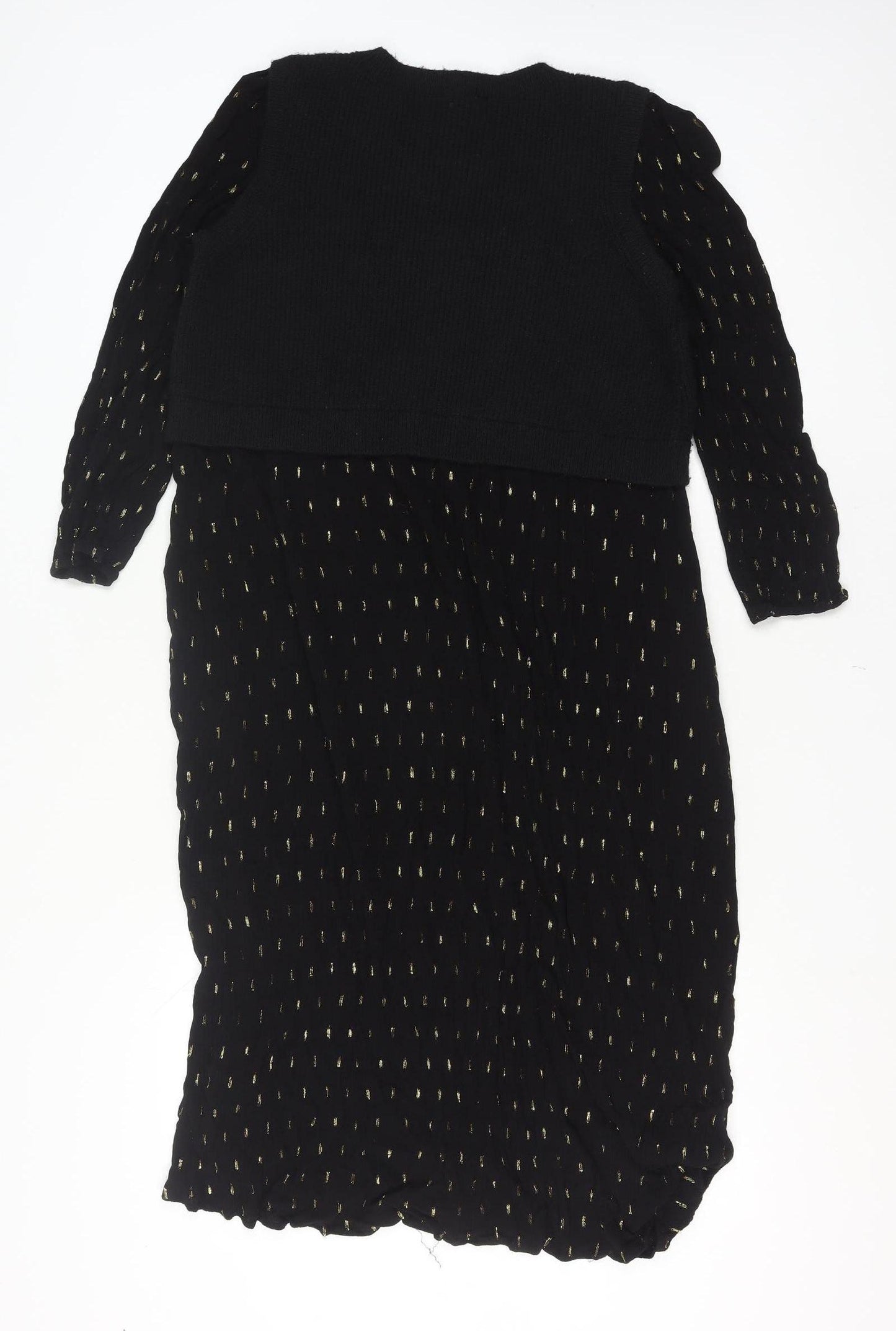 FatFace Women’s Black Metallic Jumper Dress Size 16 Long Sleeve Midi