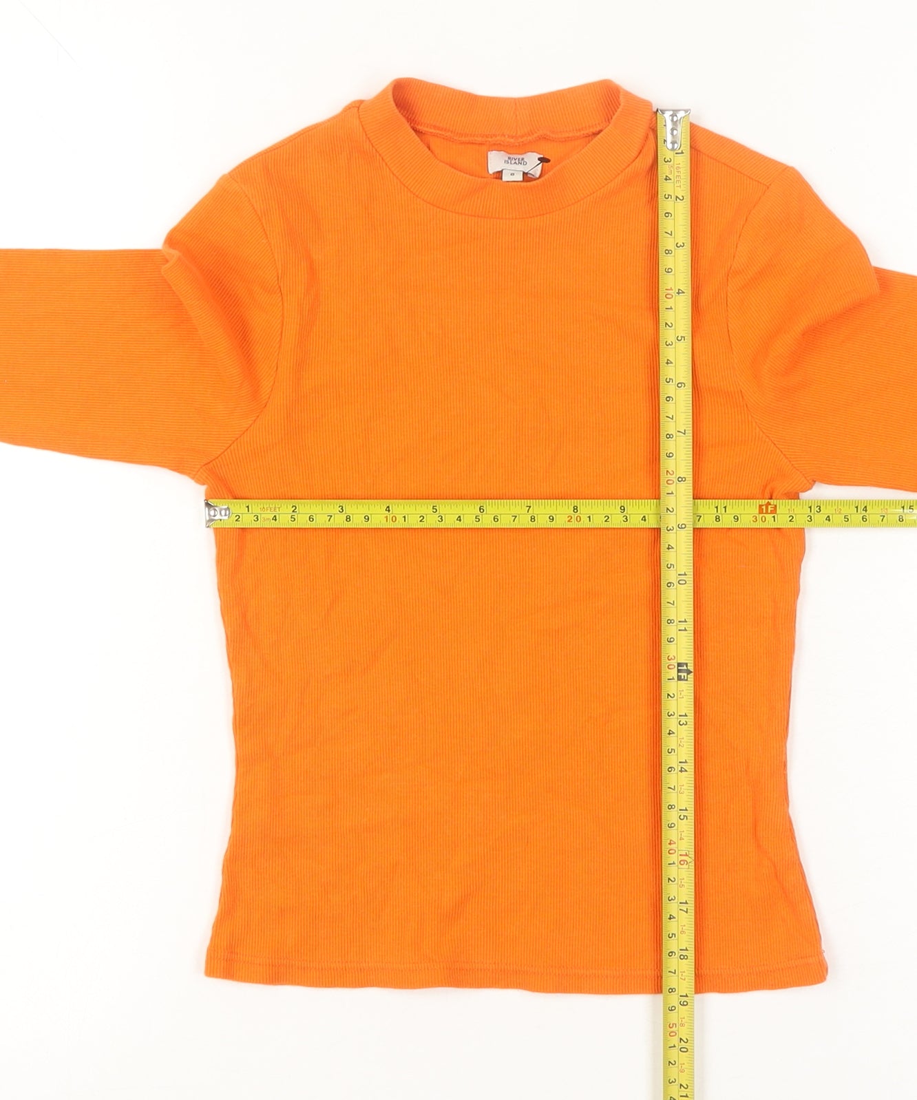 River Island Women's Orange Long Sleeve Slim Fit Cotton T-Shirt Size 8