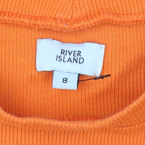River Island Women's Orange Long Sleeve Slim Fit Cotton T-Shirt Size 8
