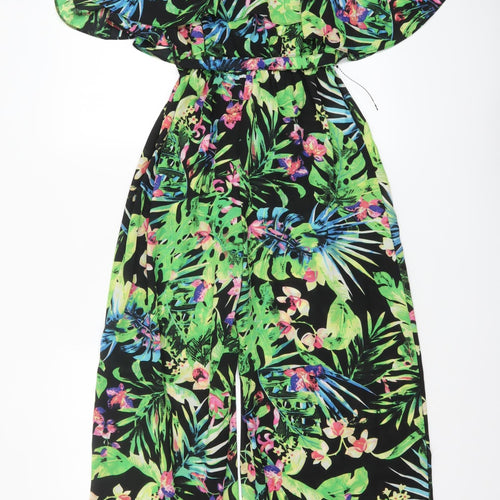 Primark Womens Black Tropical Floral Off Shoulder Jumpsuit Size 10