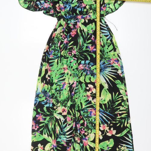 Primark Womens Black Tropical Floral Off Shoulder Jumpsuit Size 10