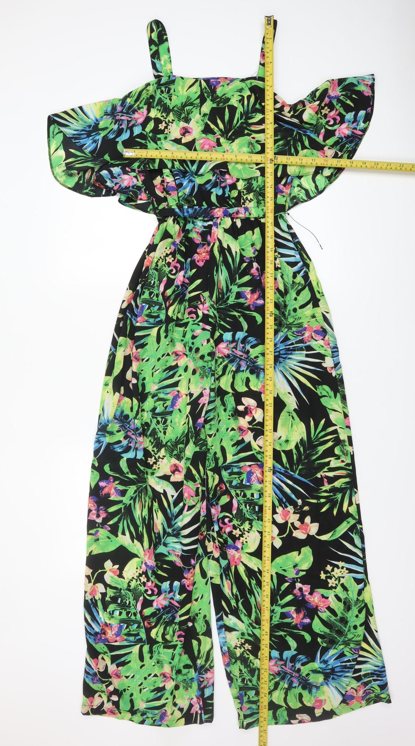 Primark Womens Black Tropical Floral Off Shoulder Jumpsuit Size 10