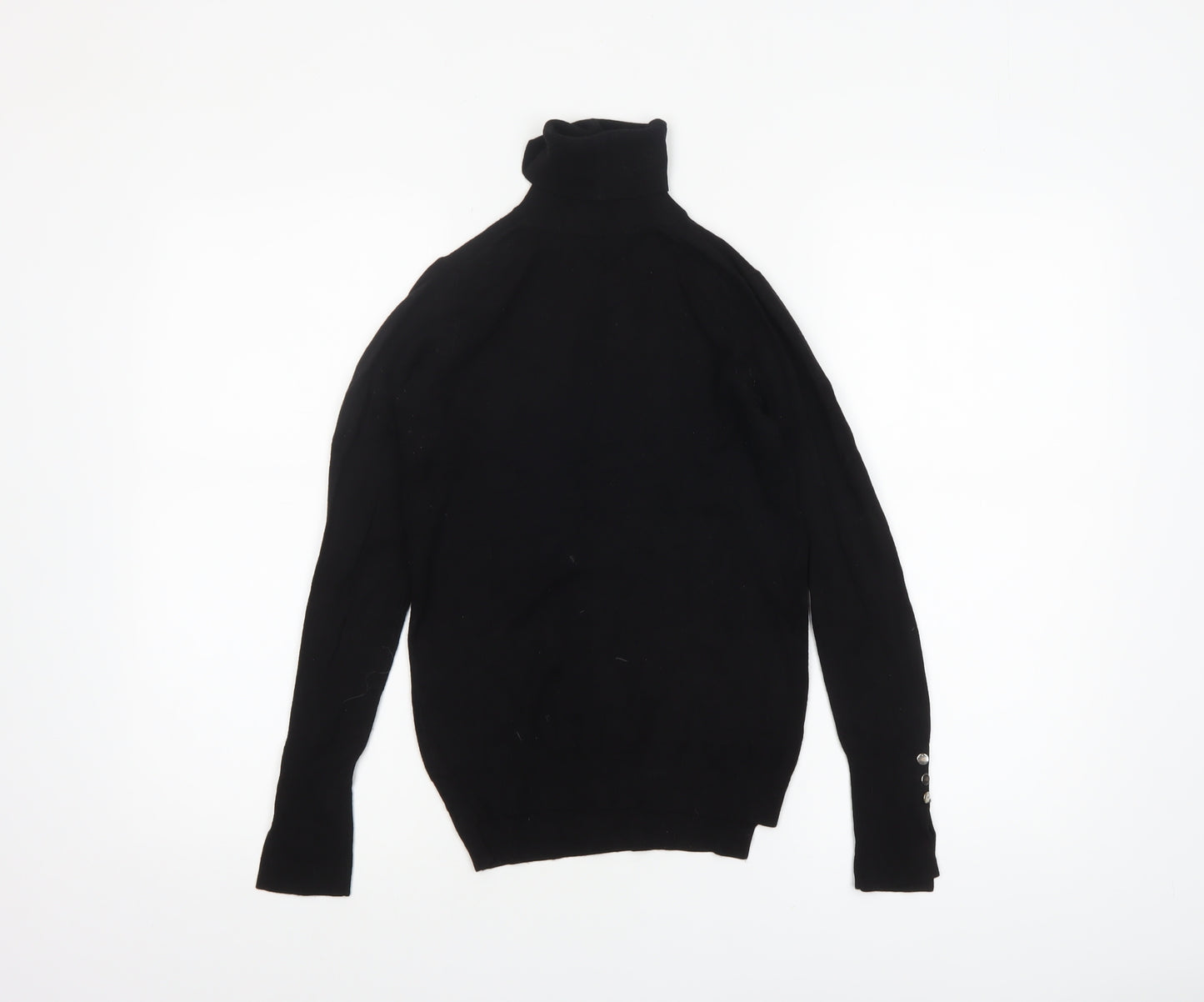 Zara Women’s Black Roll Neck Knit Jumper Size S Slim Fit Long Sleeve