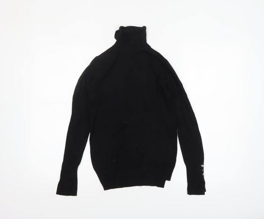 Zara Women’s Black Roll Neck Knit Jumper Size S Slim Fit Long Sleeve