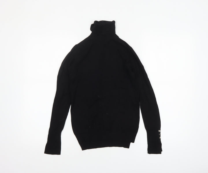 Zara Women’s Black Roll Neck Knit Jumper Size S Slim Fit Long Sleeve