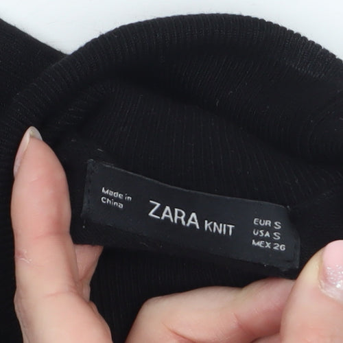 Zara Women’s Black Roll Neck Knit Jumper Size S Slim Fit Long Sleeve