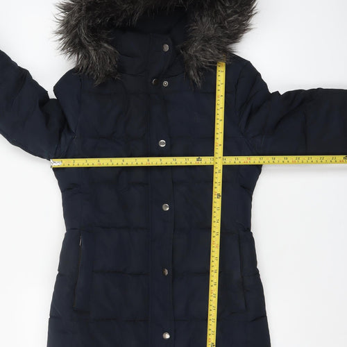 Jack Wills Women's Blue Faux Fur Hooded Puffer Coat Size 8