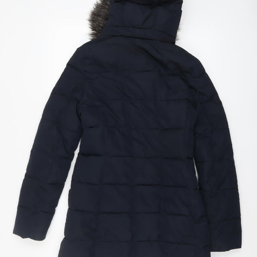 Jack Wills Women's Blue Faux Fur Hooded Puffer Coat Size 8