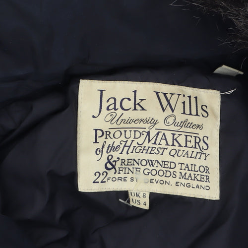 Jack Wills Women's Blue Faux Fur Hooded Puffer Coat Size 8