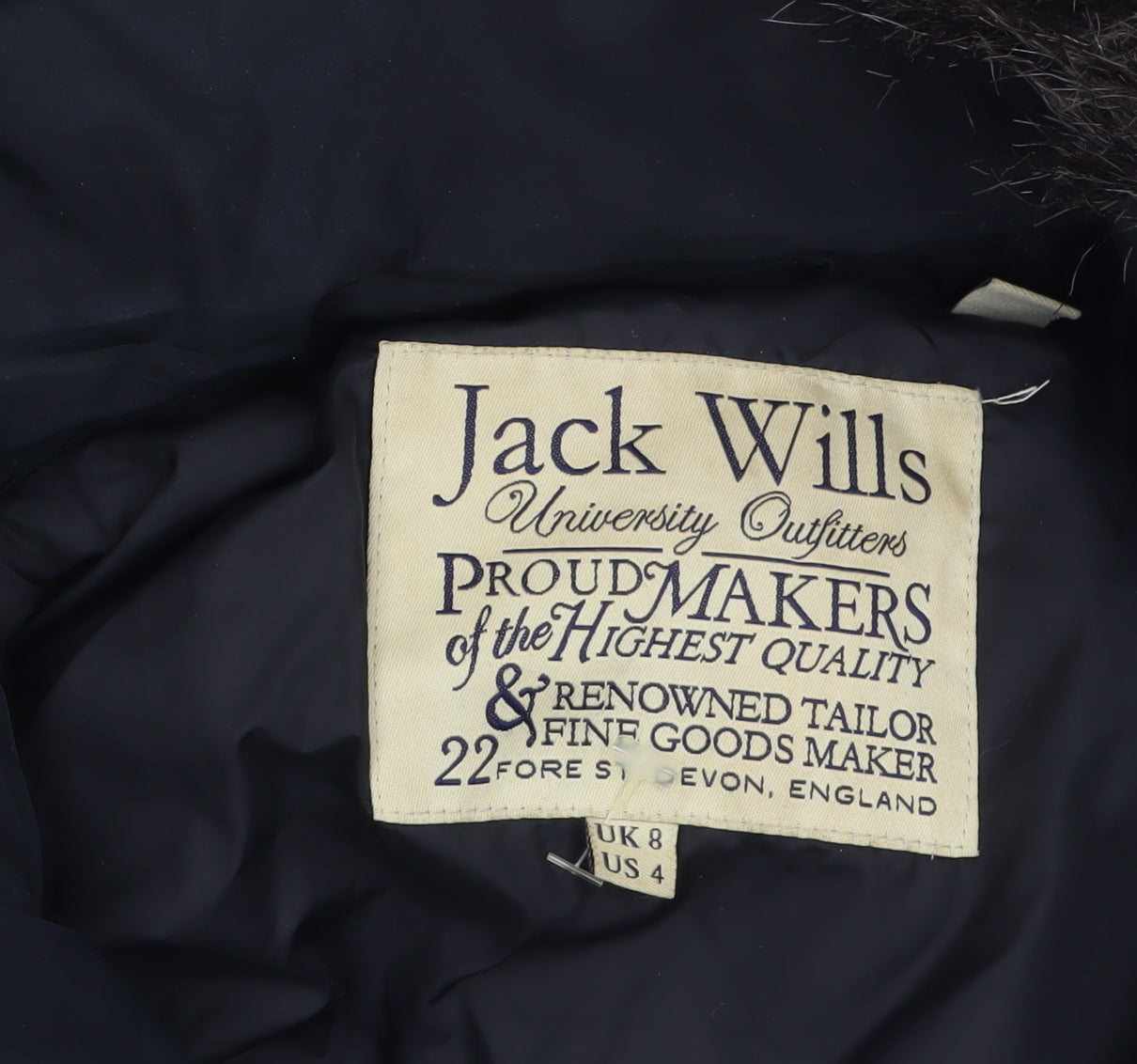 Jack Wills Women's Blue Faux Fur Hooded Puffer Coat Size 8