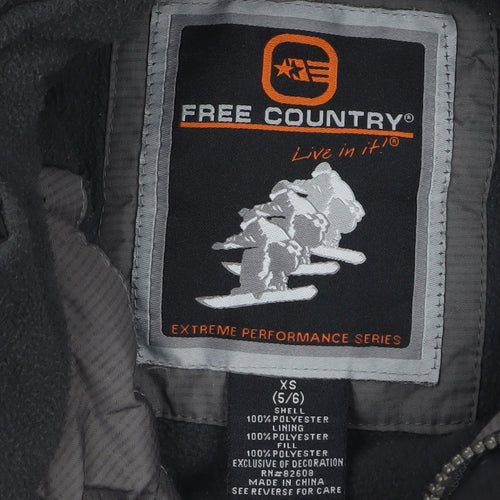 Free Country Boys Grey Waterproof Hooded Puffer Jacket Size 5-6 Years