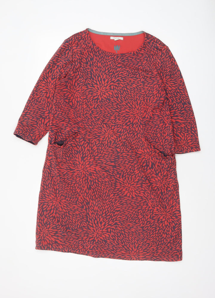 White Stuff Women's Red Floral Cotton Shift Dress Size 14