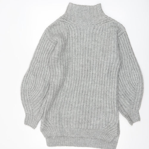 Miss Selfridge Women Grey Roll Neck Knit Jumper Size 4 Acrylic