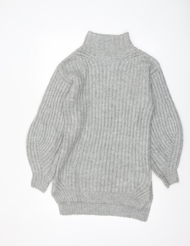 Miss Selfridge Women Grey Roll Neck Knit Jumper Size 4 Acrylic