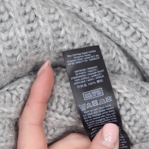 Miss Selfridge Women Grey Roll Neck Knit Jumper Size 4 Acrylic