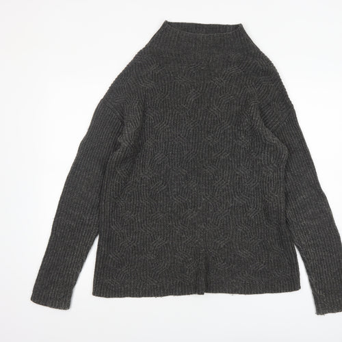 John Lewis Women Grey Wool Alpaca High Neck Cable Knit Jumper Size 10