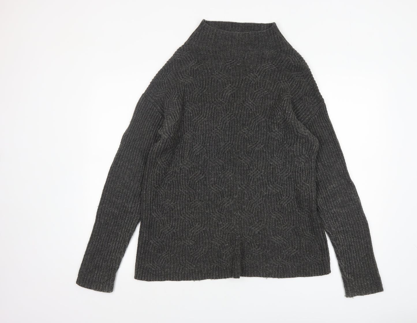 John Lewis Women Grey Wool Alpaca High Neck Cable Knit Jumper Size 10