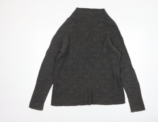 John Lewis Women Grey Wool Alpaca High Neck Cable Knit Jumper Size 10