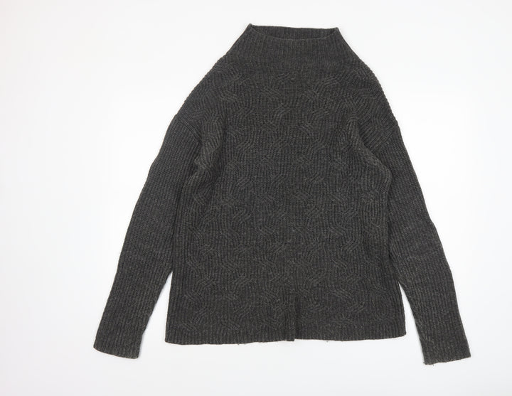 John Lewis Women Grey Wool Alpaca High Neck Cable Knit Jumper Size 10