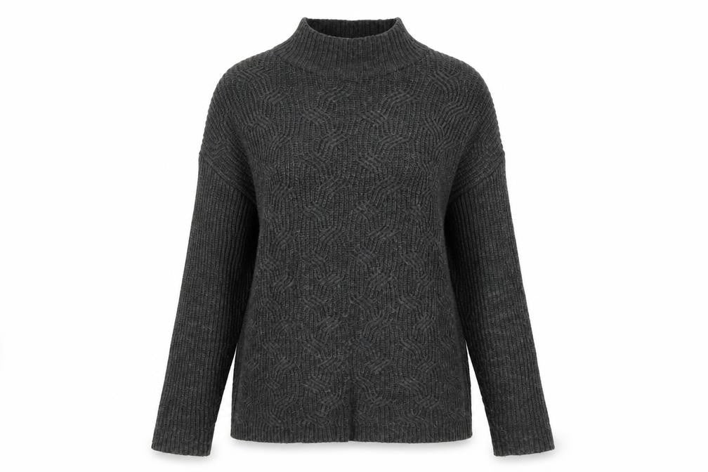 John Lewis Women Grey Wool Alpaca High Neck Cable Knit Jumper Size 10