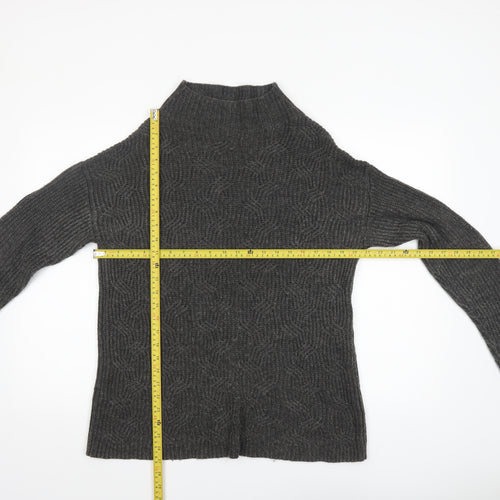 John Lewis Women Grey Wool Alpaca High Neck Cable Knit Jumper Size 10