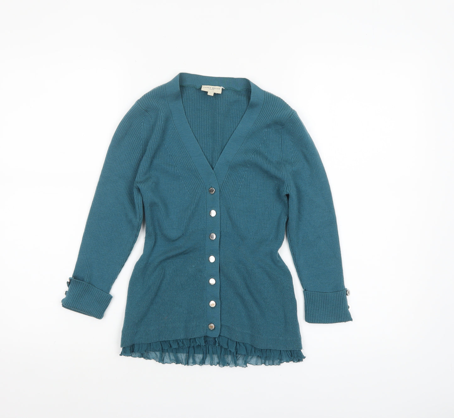 Karen Millen Women’s Green Wool Blend V-Neck Button Cardigan Size S