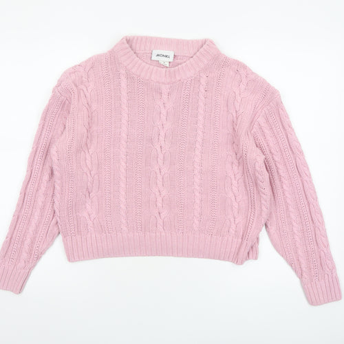 Monki Women Pink Cable Knit Crew Neck Cotton Jumper Size 12