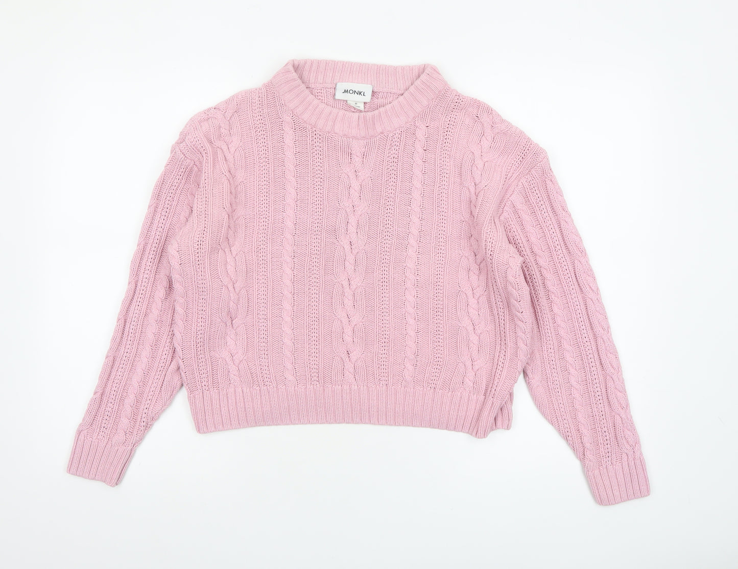 Monki Women Pink Cable Knit Crew Neck Cotton Jumper Size 12