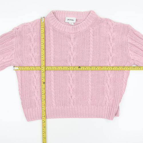 Monki Women Pink Cable Knit Crew Neck Cotton Jumper Size 12