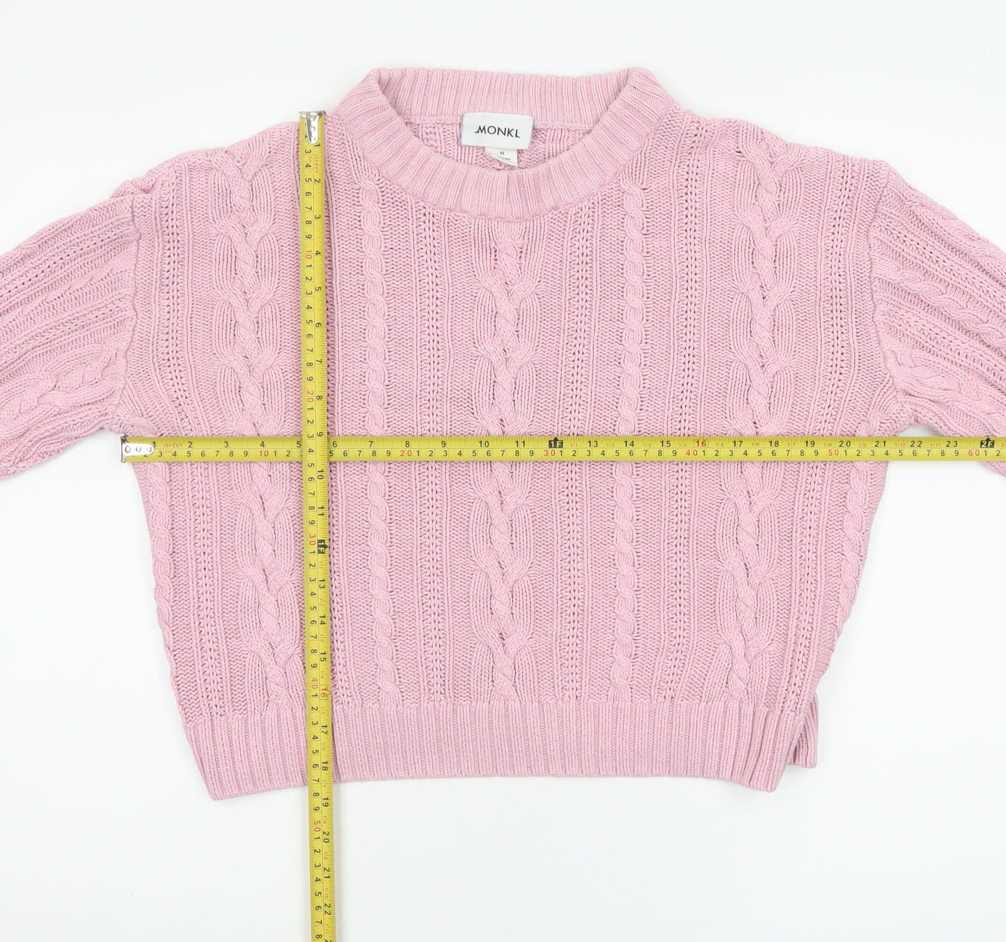 Monki Women Pink Cable Knit Crew Neck Cotton Jumper Size 12