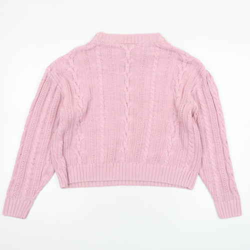 Monki Women Pink Cable Knit Crew Neck Cotton Jumper Size 12