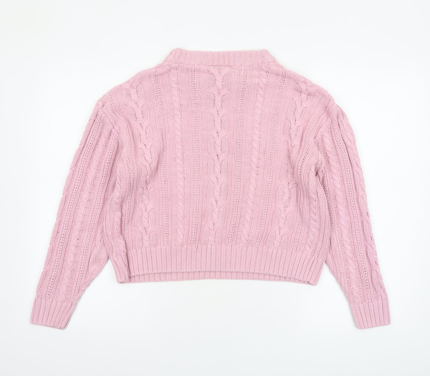 Monki Women Pink Cable Knit Crew Neck Cotton Jumper Size 12