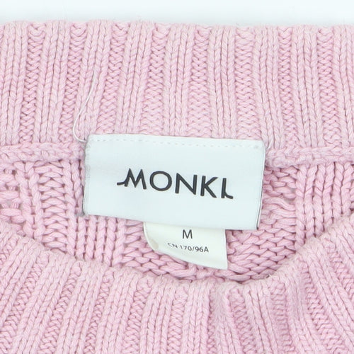 Monki Women Pink Cable Knit Crew Neck Cotton Jumper Size 12