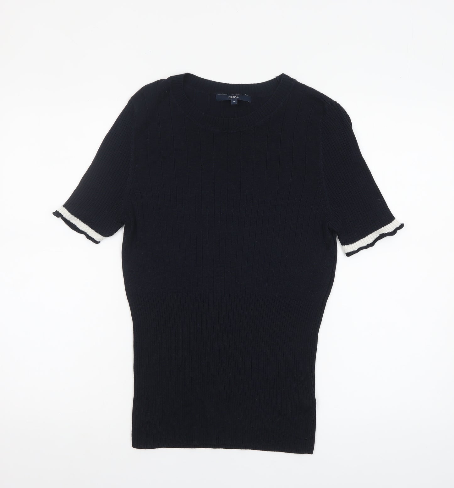 Next Women's Black Short Sleeve Crew Neck Ribbed Jumper Size 14