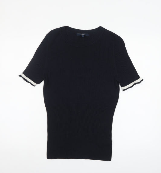 Next Women's Black Short Sleeve Crew Neck Ribbed Jumper Size 14