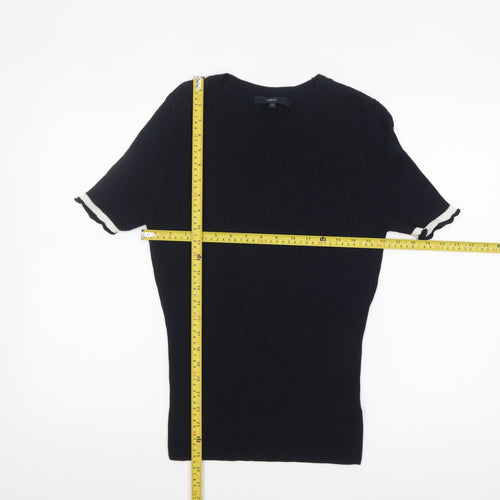 Next Women's Black Short Sleeve Crew Neck Ribbed Jumper Size 14