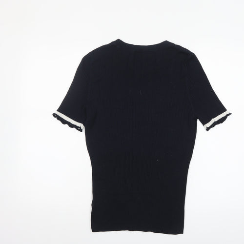 Next Women's Black Short Sleeve Crew Neck Ribbed Jumper Size 14
