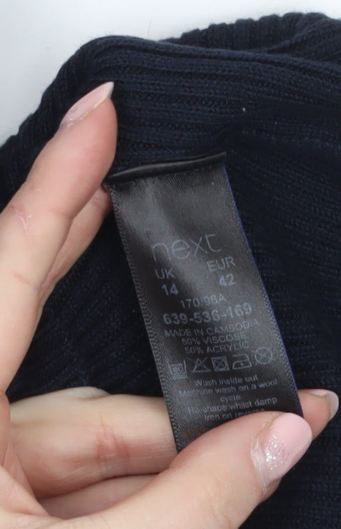 Next Women's Black Short Sleeve Crew Neck Ribbed Jumper Size 14