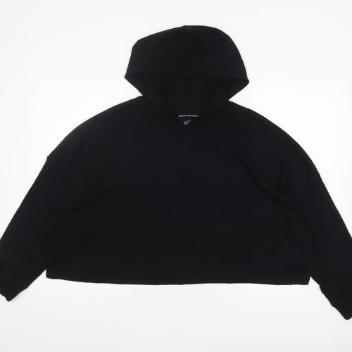 American Eagle Women’s Black Cropped Hooded Long Sleeve T-Shirt L