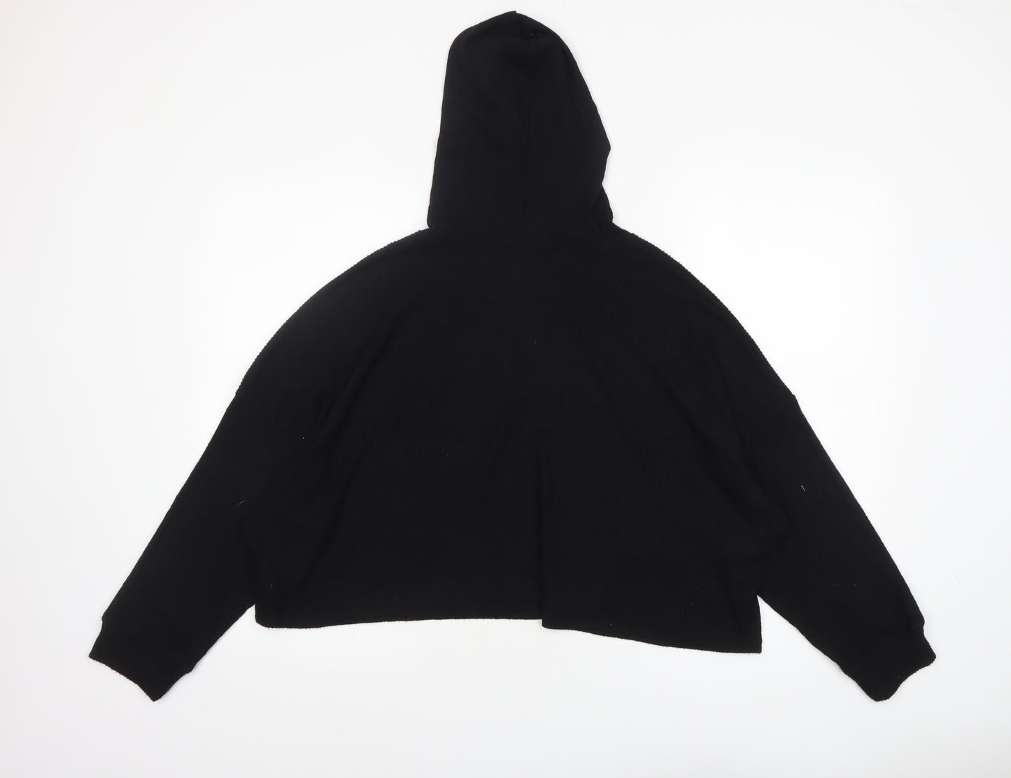 American Eagle Women’s Black Cropped Hooded Long Sleeve T-Shirt L