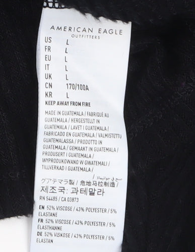 American Eagle Women’s Black Cropped Hooded Long Sleeve T-Shirt L
