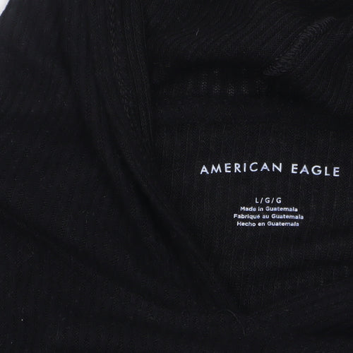 American Eagle Women’s Black Cropped Hooded Long Sleeve T-Shirt L