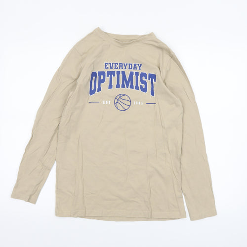 Primark Boys Beige Everyday Optimist Long Sleeve T-Shirt 12-13 Years