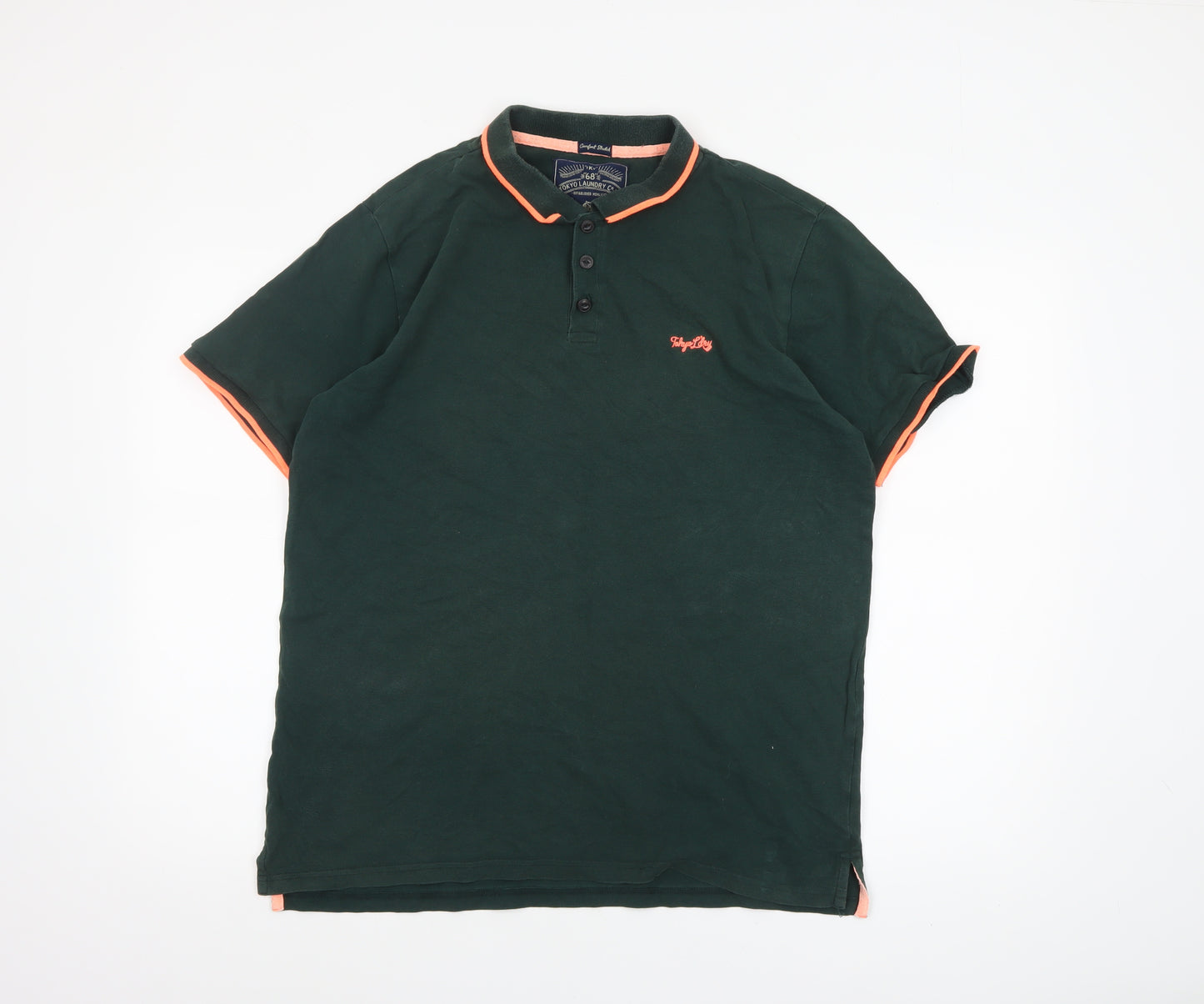 Tokyo Laundry Men's Green Collared Short Sleeve Polo Shirt L