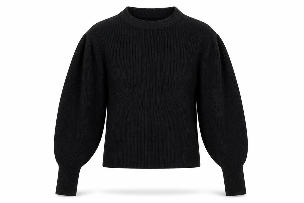 Front view of Zara Women Black Crew Neck Knit Puff Sleeve jumper, size 12