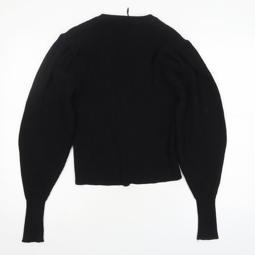 ZARA Women Black Crew Neck Knit Puff Sleeve Pullover Jumper Size 12