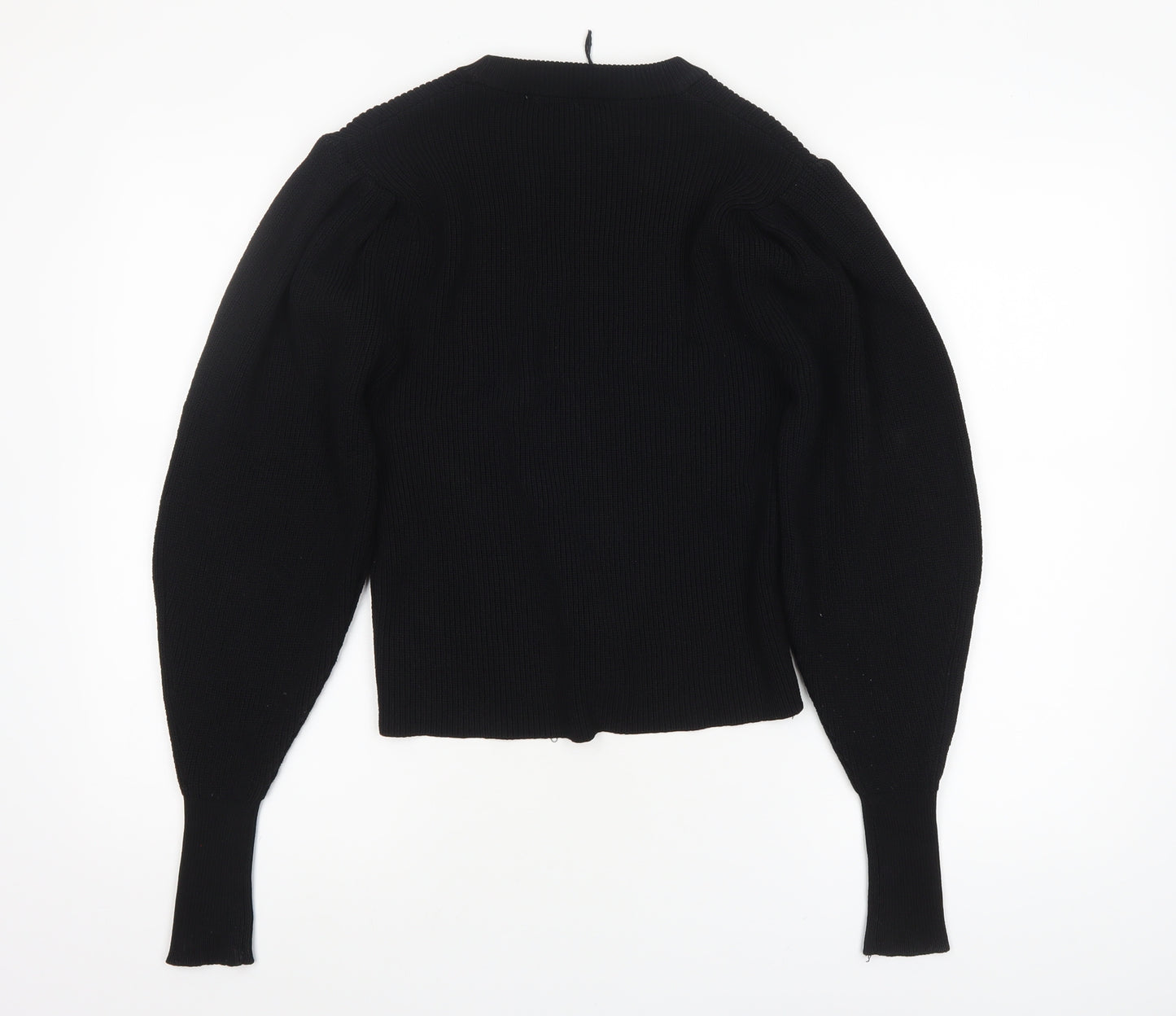 ZARA Women Black Crew Neck Knit Puff Sleeve Pullover Jumper Size 12
