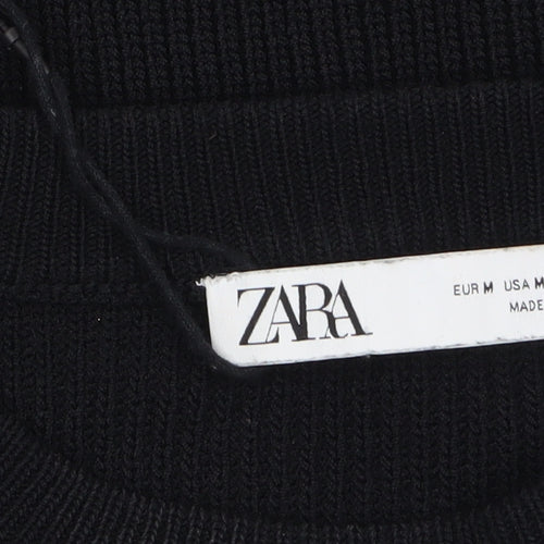 ZARA Women Black Crew Neck Knit Puff Sleeve Pullover Jumper Size 12