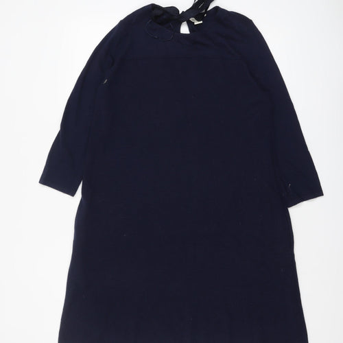 Monsoon Women Blue Size 14 Knit Shift Dress 3/4 Sleeve Bow Tie Back