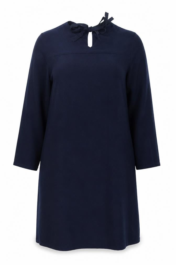 Monsoon Women Blue Size 14 Knit Shift Dress 3/4 Sleeve Bow Tie Back
